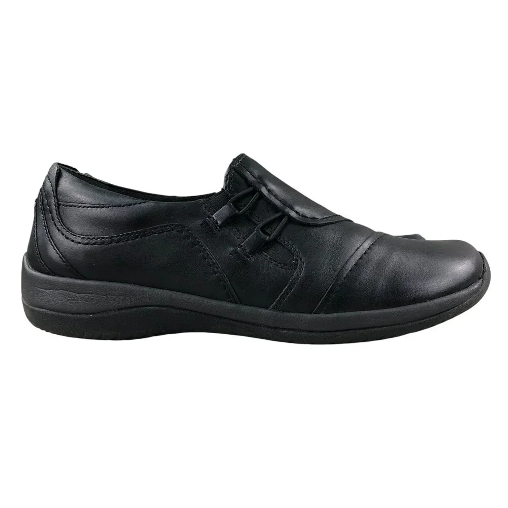 Earth Women's Size 8B Hawk Black Leather Stretch Panel Slip On Casual Shoes